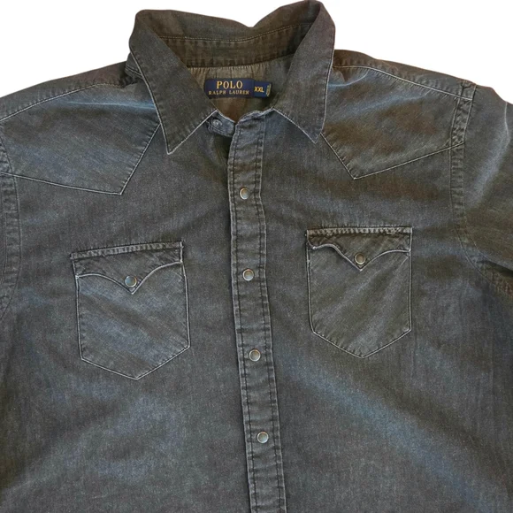 Polo Ralph Lauren Men's XXL Western Shirt Washed Black 100% Cotton Snap Front - Picture 2 of 16